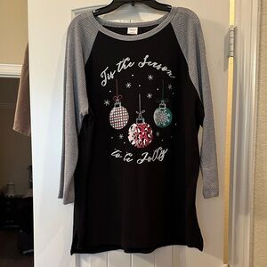 Christmas Tee Black and Gray Holiday Raglan Shirt